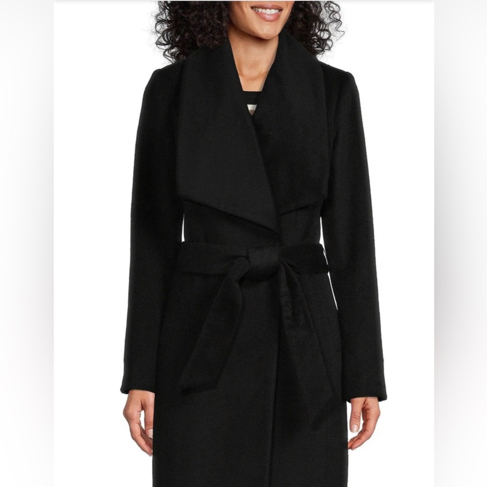NEW Cole Haan Wool Blend Belted Wrap Peacoat, Sz 10